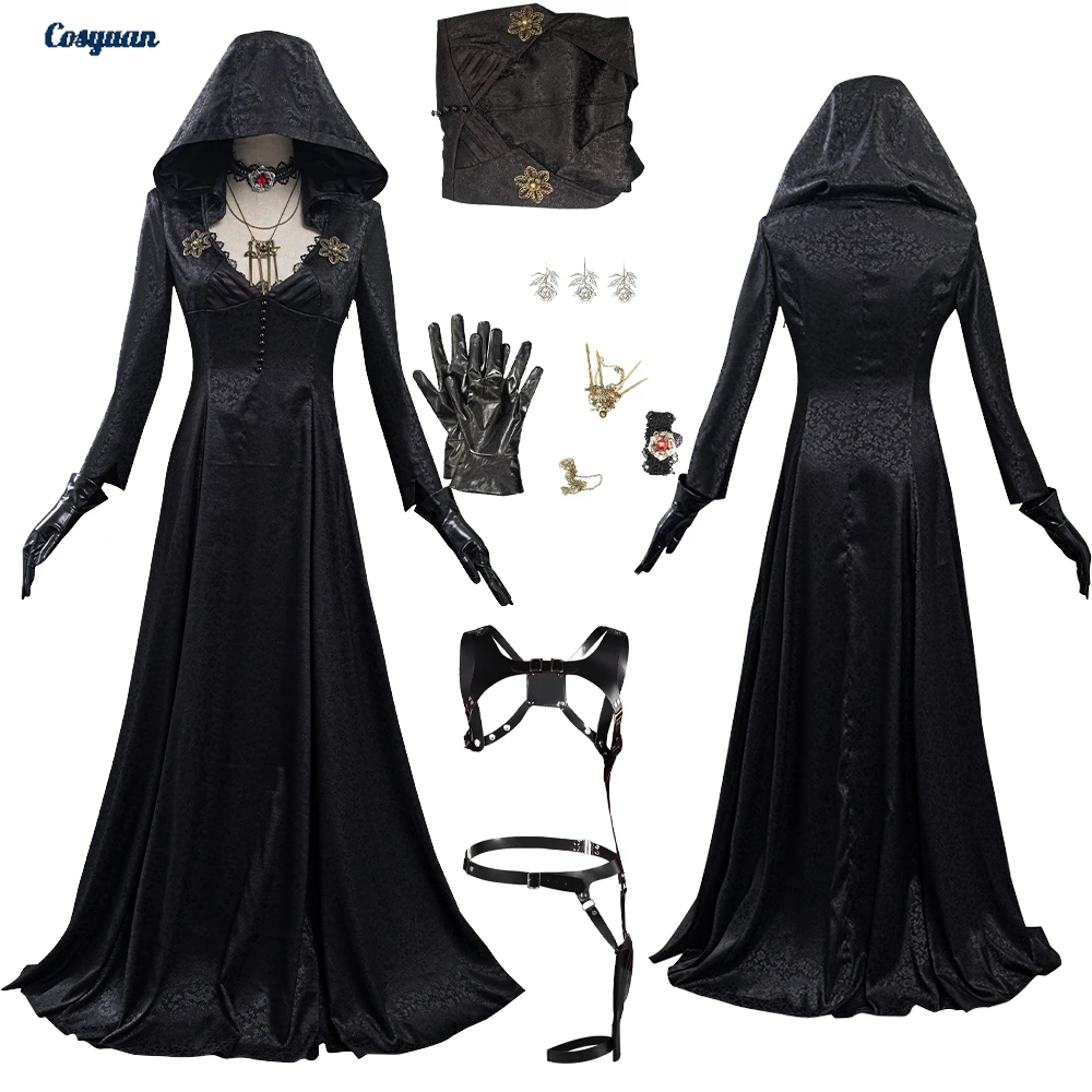 

В наличии Moth Lady Evil Косплей Черное платье Fantasia Village Vampire Lady Dimitrescu Костюм Женский карнавальный костюм на Хэллоуин