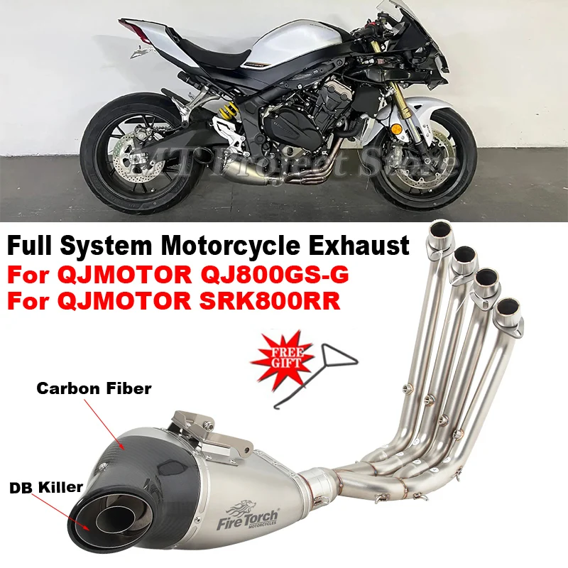 Full Motorcycle Exhaust Escape System Modifiide Front Link Pipe Carbon Muffler For QJMOTOR QJ800GS-G QJ 800 GS-G SRK800RR 2023