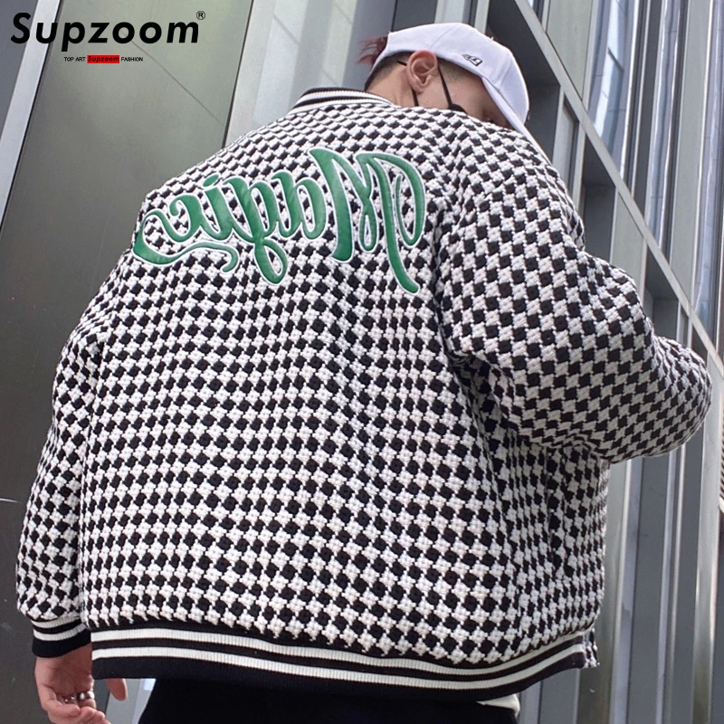 Supzoom 2022 New Arrival Trellis Cotton Embroidery Letter Single Breasted Casual Bomber Baseball Jacket Loose Cardigan Coat