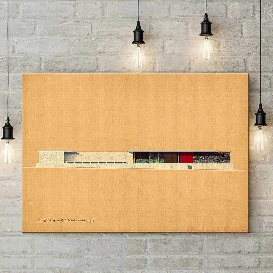 Ludwig Mies van der Rohe, Barcelona Pavilion Poster Canvas Art Room Wall Painting Home Decor ﻿
