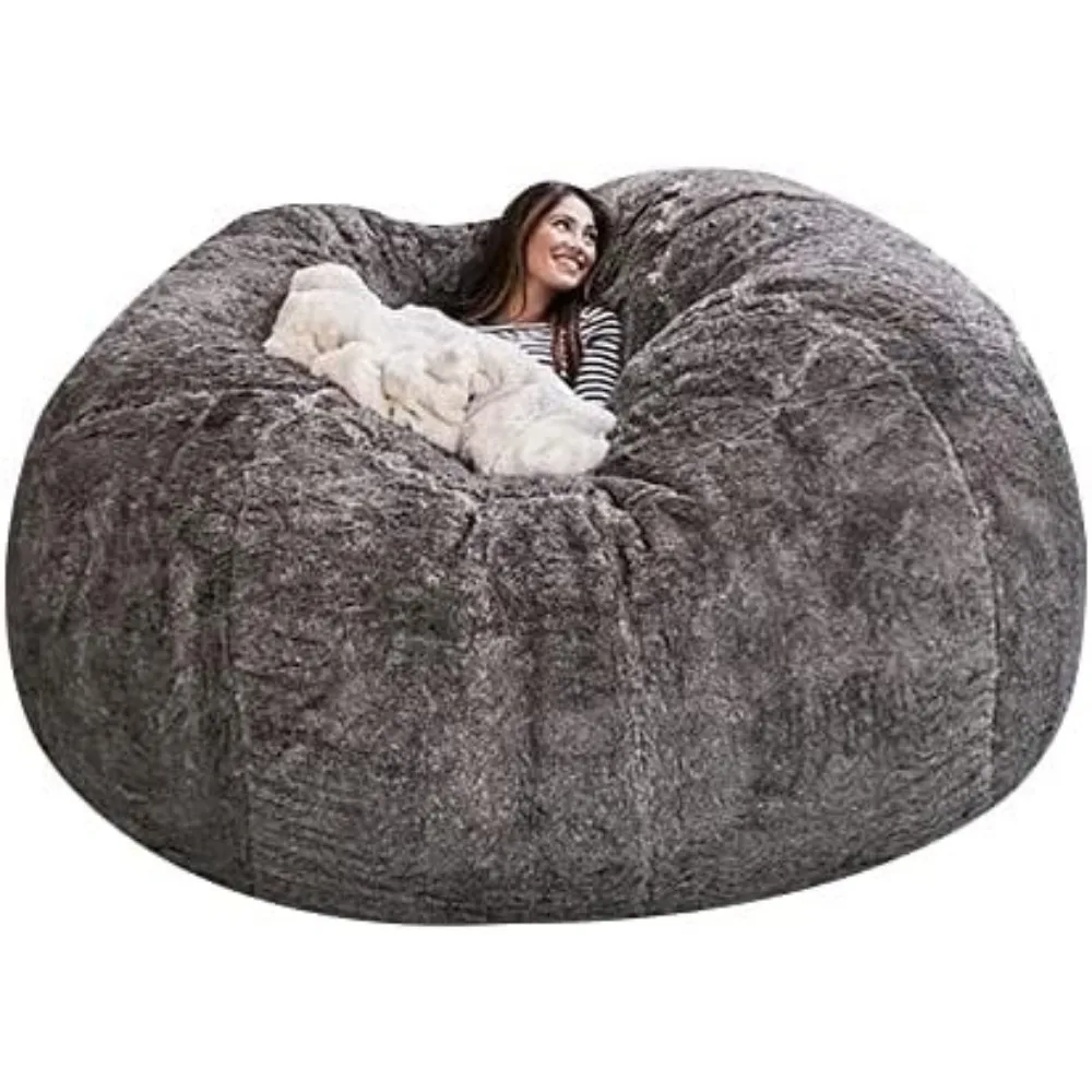 غطاء كيس فول الفراء العملاق (غطاء فقط، بدون حشو) أثاث غرفة المعيشة كبير مستدير ناعم ورقيق كيس فول من الفرو الاصطناعي كسول لذلك