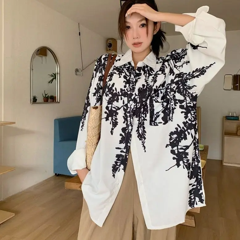 

Retro Elegant Casual Long Sleeve Thin Shirt Women's Loose New Design Top Korean Style Autumn Fashion Polyester Fiber Blouse