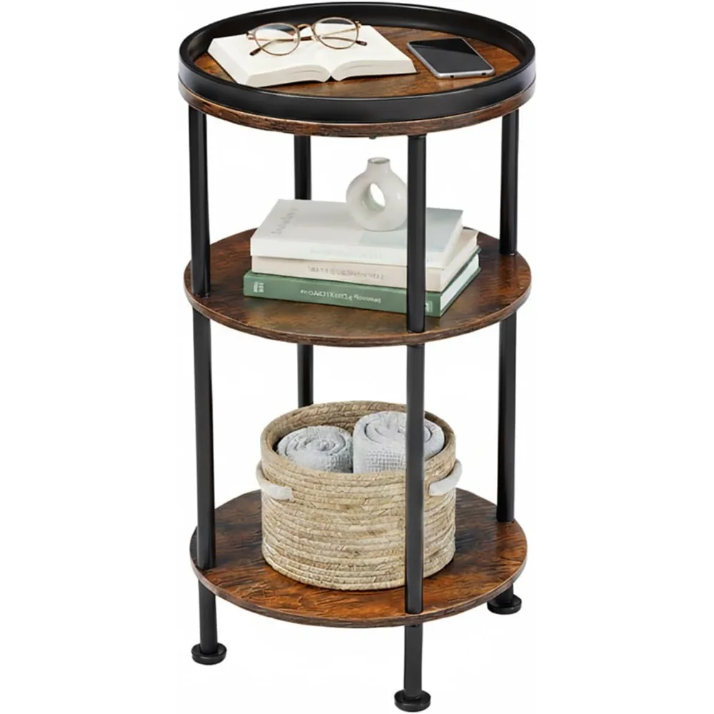 طاولة جانبية مستديرة صغيرة للمساحات الصغيرة، طاولة جانبية رفيعة مكونة من 3 طبقات، طاولة زاوية أريكة حديثة لغرفة المعيشة #1