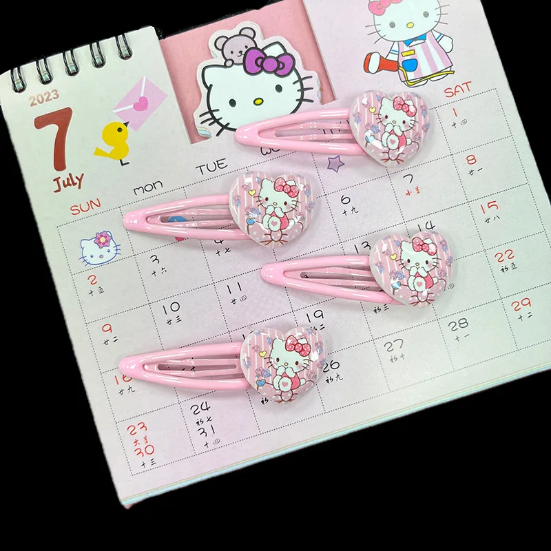 Sanrio Hello Kitty Kawaii Hairpin Cartoon Pink Cute Sweet Heart Bb Clip Bangs Side Clip Mini Hair Catch Birthday Gift for Girl