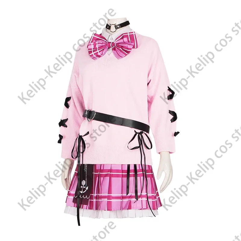 Youtuber virtuel Anime Uploader pour femme, costume de cosplay Minato Aqua, pull rose hololive, uniforme scolaire sexy, campus Kawaii imbibé