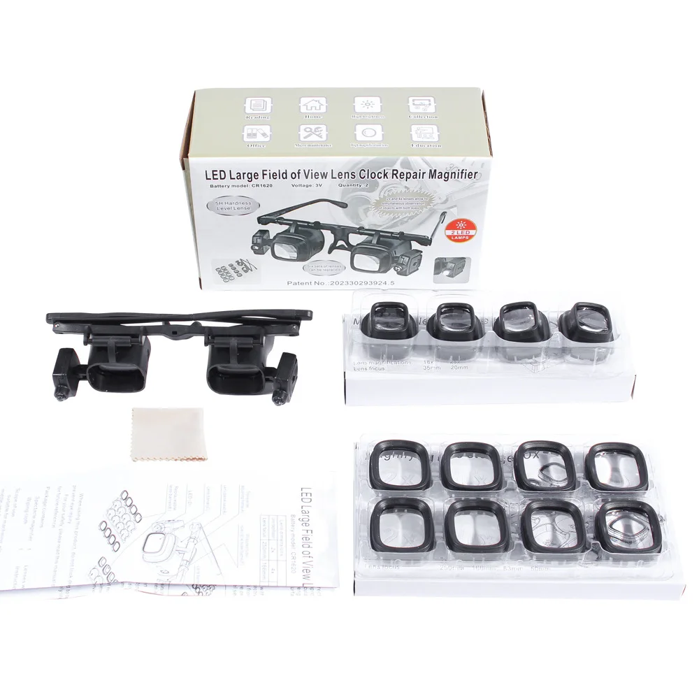 2X 4X 6X 10X 18X 25X Multi-Power Double LED Lights Magnifier Eye Glasses Watch Repair Loupe Jeweler Magnifying Glass