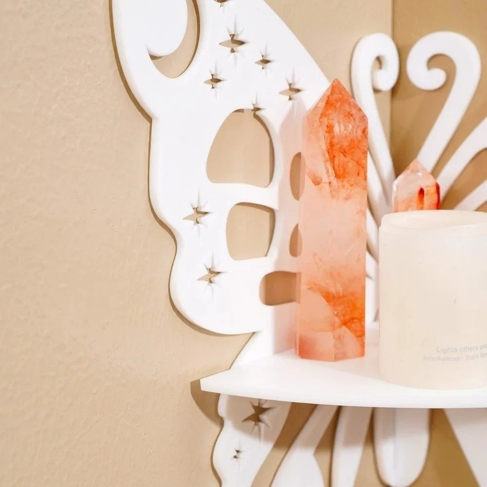Plastic Butterfly Wall Corner Shelf Hollow Out Floating Wall Mounted Shelf Boho Display Rack Wall Hanging Decor Living Room