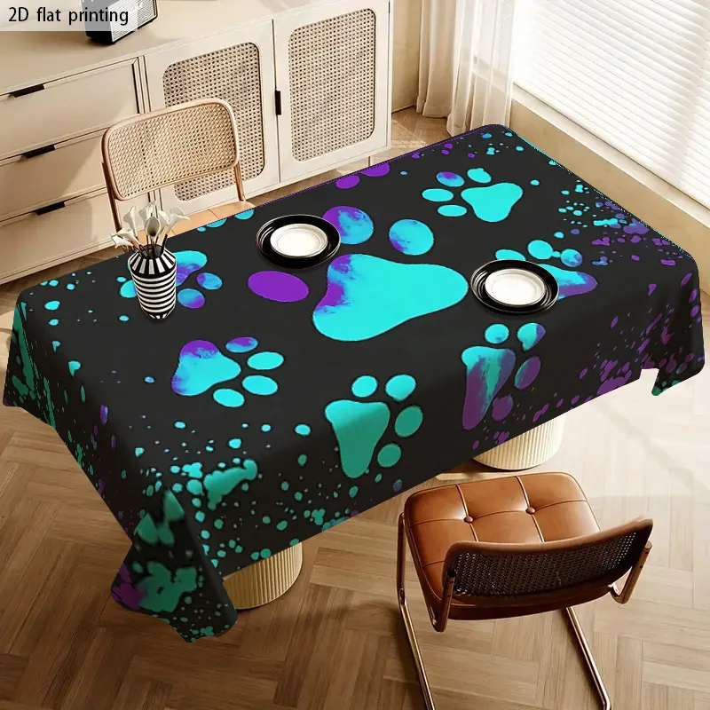 Vibrant Paw Print Tablecloth Waterproof Spillproof Dining Table Cover for Home Decor Party Supplies