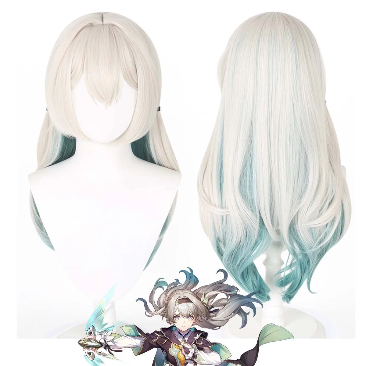 Jeu Honkai Star Rail Cosplay luciole longue ondulée perruque de cheveux blancs et bleus