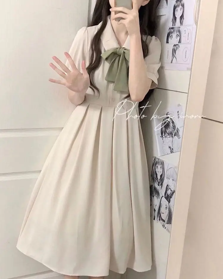 Plus Size 5XL 150kg Summer Sweet Dress Women Casual Long Dress White Color Bow Neck Female Short Sleeve Loose Dresses Vestidos