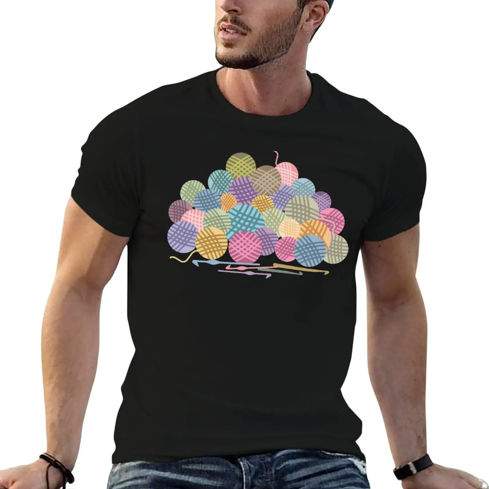 

colorful crochet hooks balls of yarn T-Shirt t shirt man plain black cotton t-shirt plain for man package T-Shirt