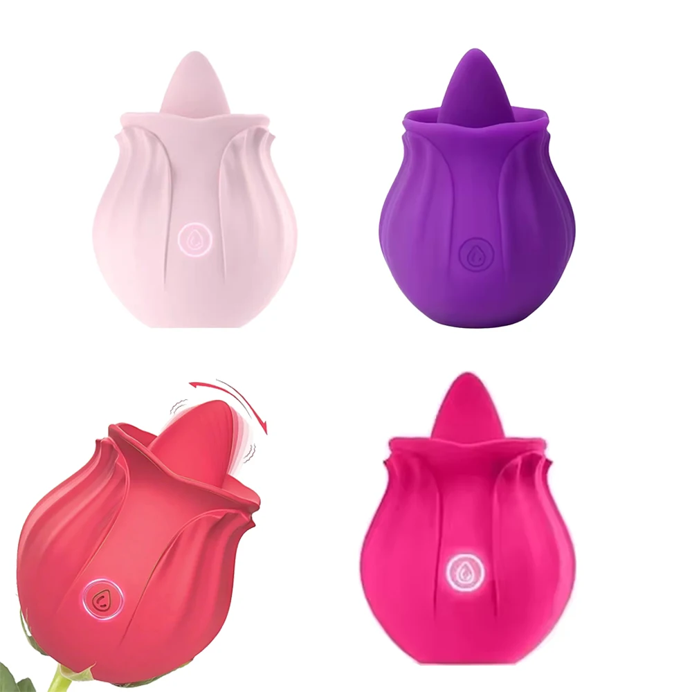 Female Adult Sex Toy Tongue Vibrator Silicone Waterproof Rechargeable Sucking Rose Sex Toy Stimulating Anus Clitoris Nipples