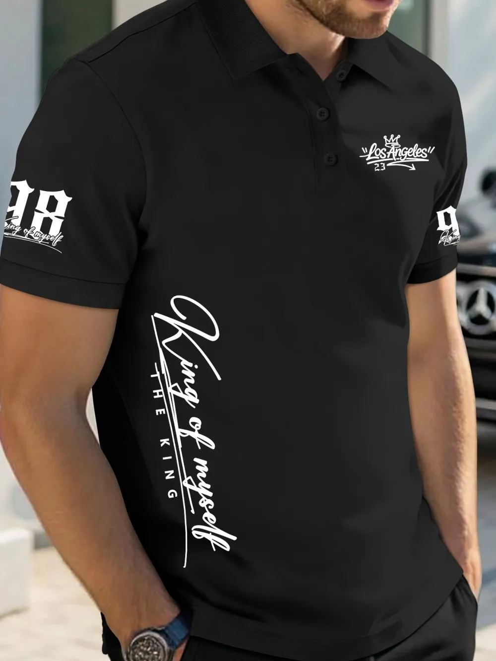 European and American men's summer retro Los Angeles letter print soft breathable polo short sleeved T-shirt outdoor casual top