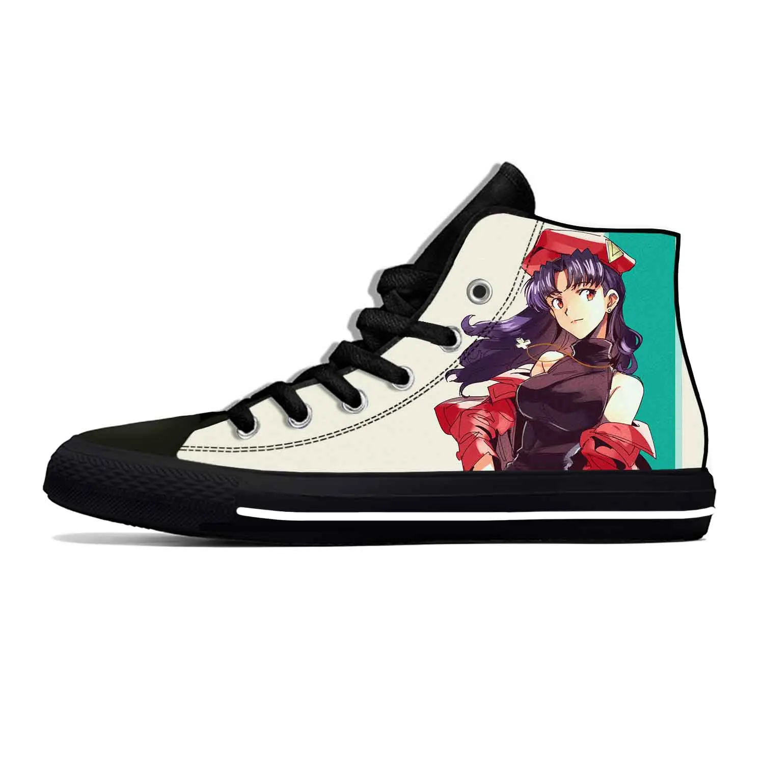 Quente anime japonês dos desenhos animados mangá katsuragi misato sapatos casuais respirável das mulheres dos homens tênis de alta superior leve sapatos de tabuleiro