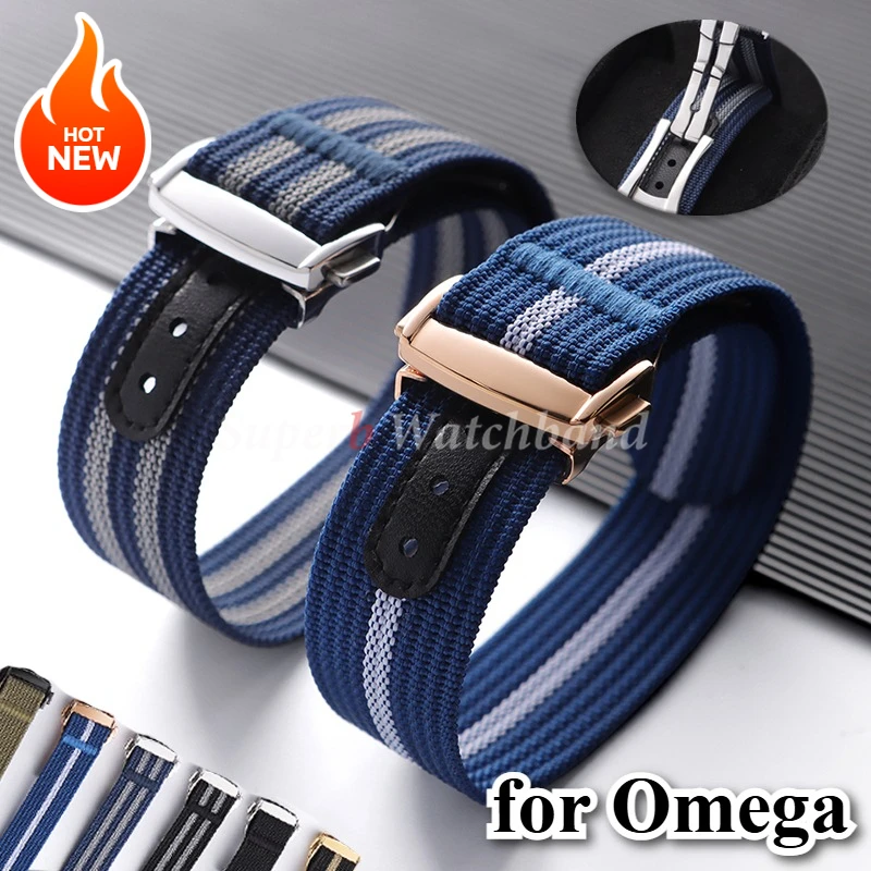 Quality Ribbed Nylon Watch Strap 20mm for Omega for Swatch Folding Buckle Sport Waterproof Watchband Women Men Belt Accessories