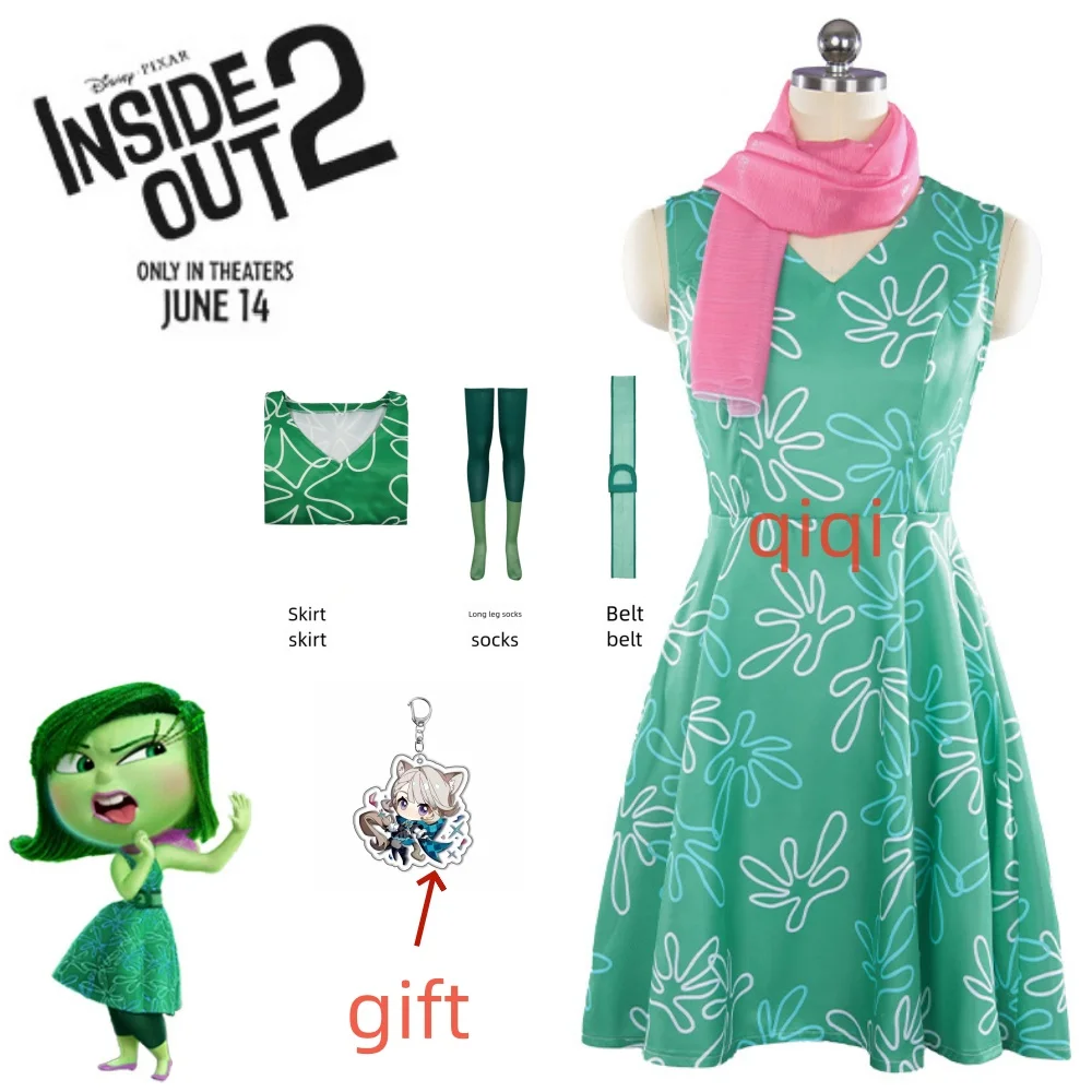 

Movie Inside Cosplay Out Cosplay Costume Disgust Green Dress Skirt For Adult Women Girls Halloween Carnival Disguise Suit