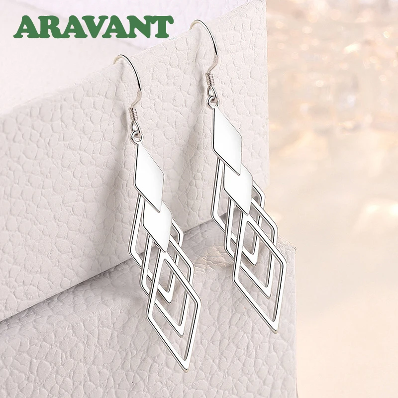 Aravant 925 Silver Hollow Geometric Long Drop Earrings For Women Fashion Jewelry - Image 4