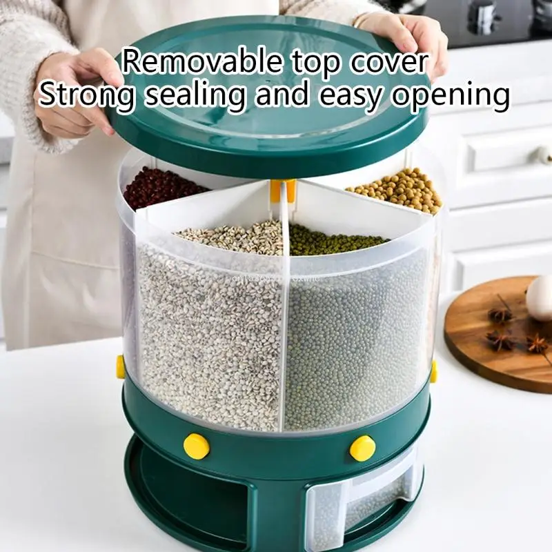 Dropship 10Kg Kitchen Storage Container Rotating Cans for Bulk Cereals Grain Box 6-Grid Rice Bucket