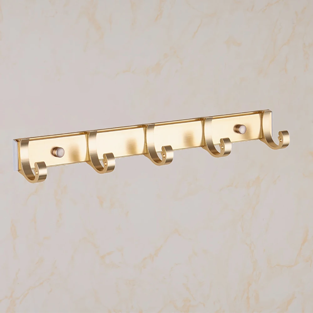 Towel Robe Hooks Clothes Holder Punch-Free Gold Aluminum Door Wall Mounted Bath Coat Hanger Bathroom Kitchen Accessories