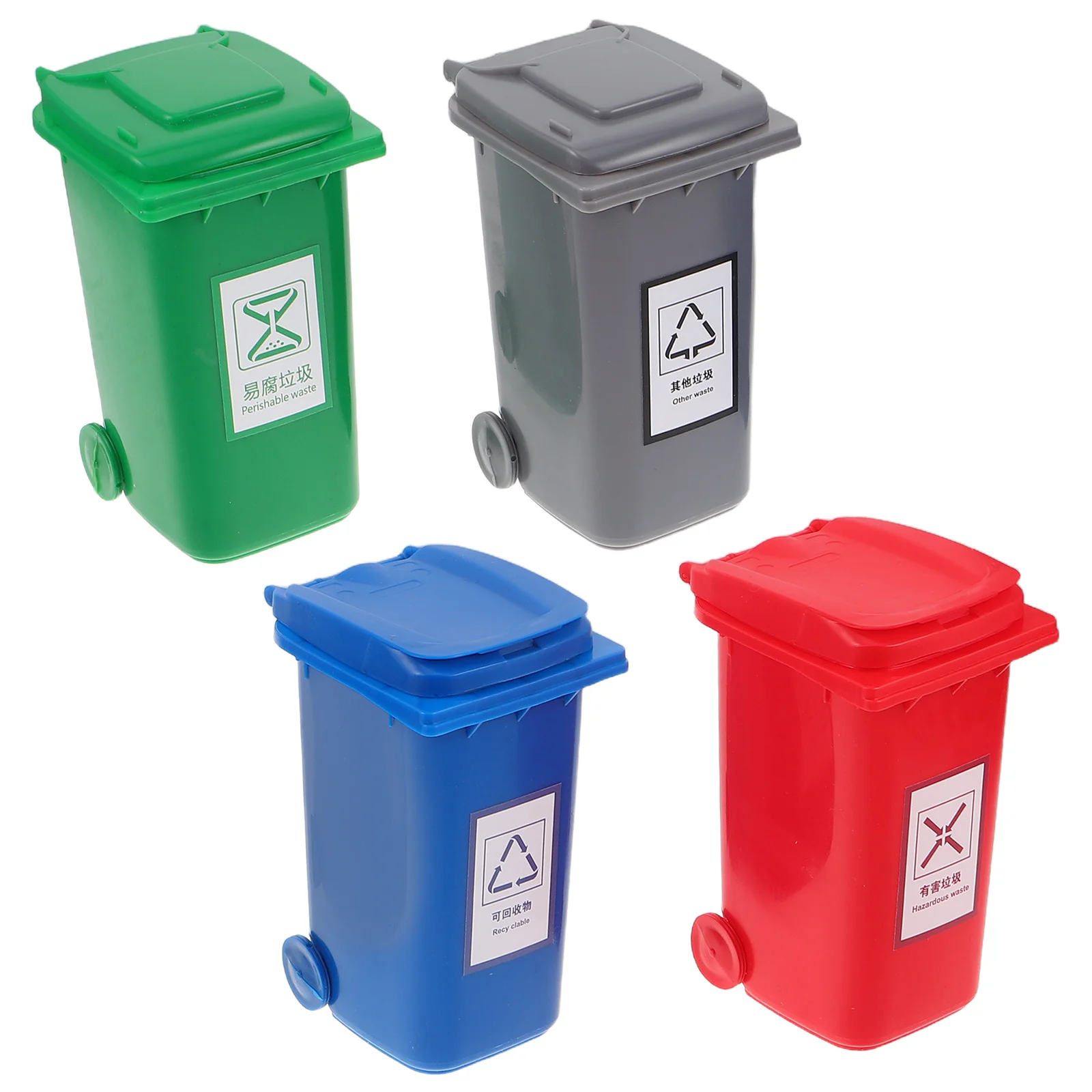 

4Pcs Mini Desktop Trash Bin Trash Can Lid Compact Small Garbage Basket Tabletop Office Home Pen Holder Pencil Cup Organizer