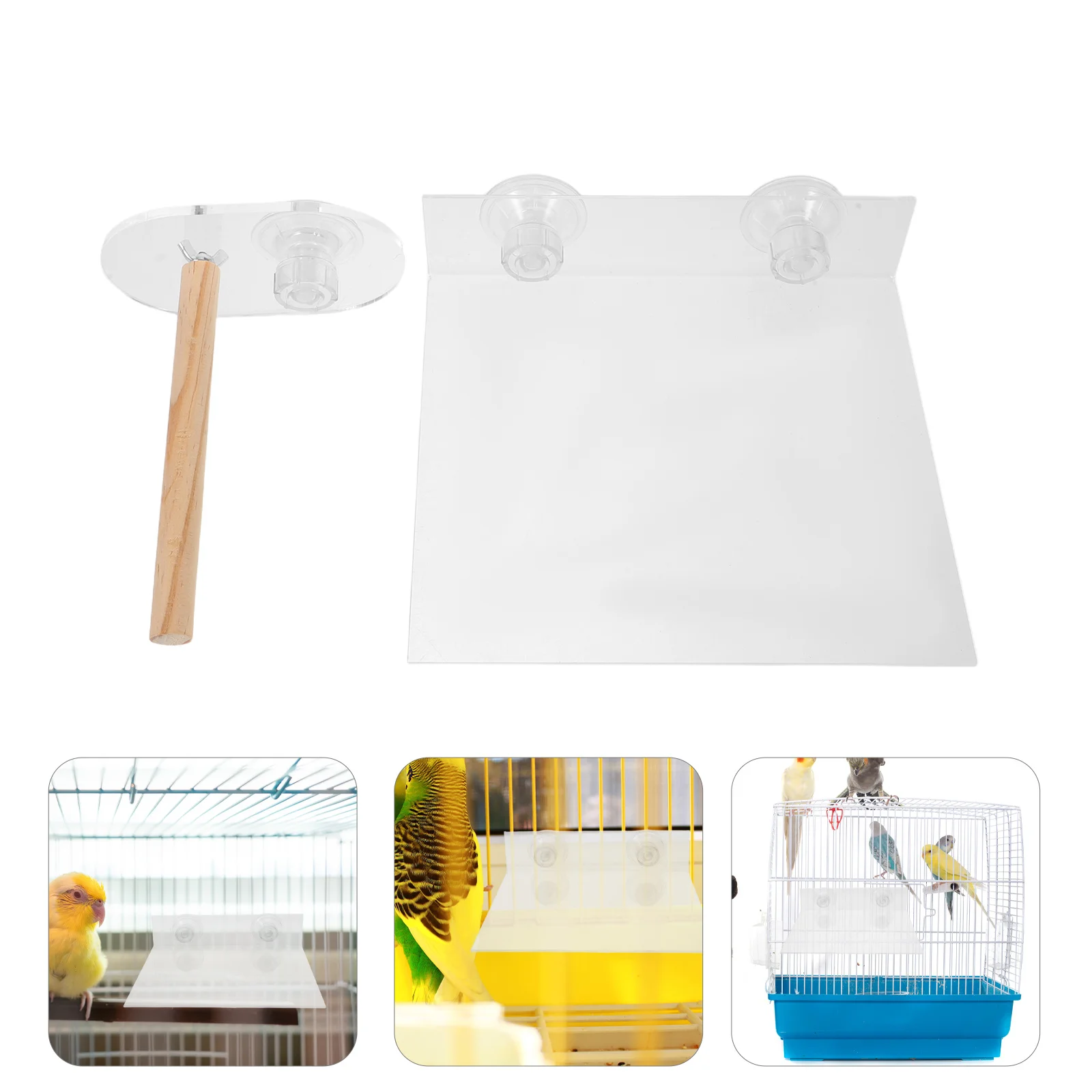 

2Pcs Parrot Suction Cup Perch - Detachable Acrylic Platform with Grinding Stick for Small Medium Birds Budgie Cockatiel Conure