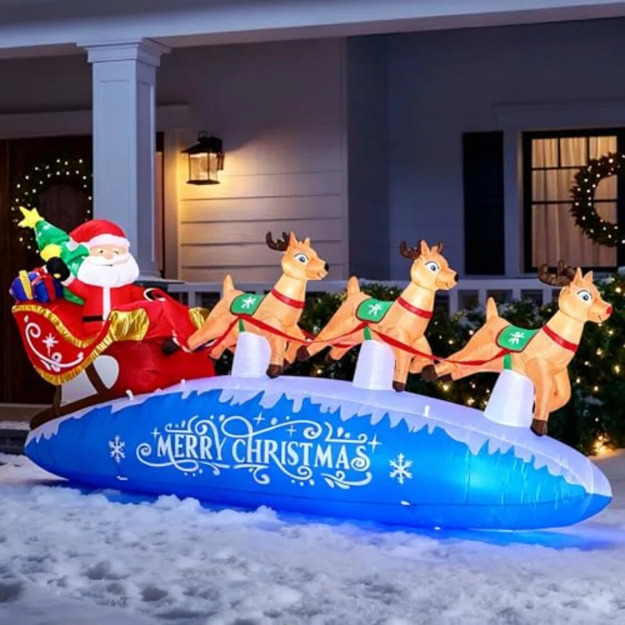 

10 FT Santa Sleigh with Reindeer Christmas Inflatables Outdoor Decorations, Christmas Blow Up Yard Decorations for Garden Lawn