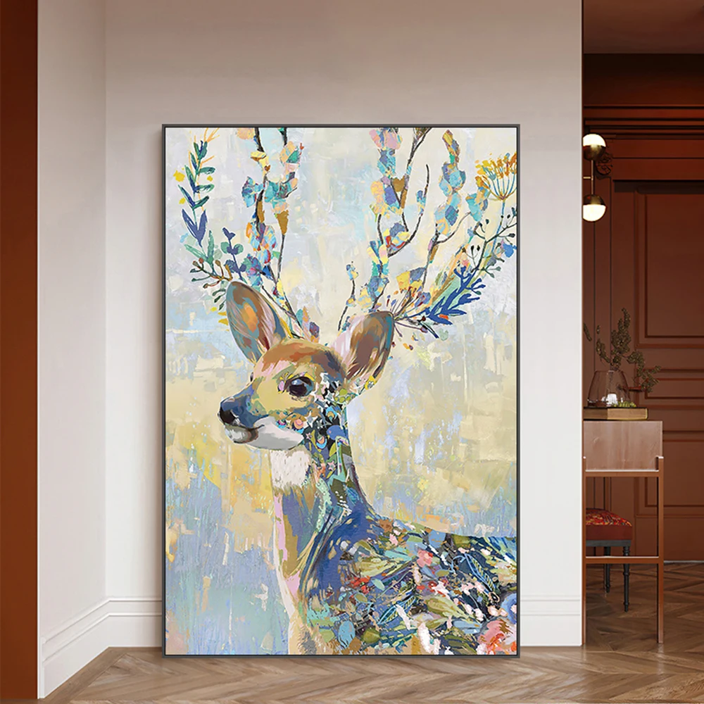 Watercolor Sika Deer Nordic Style Art Canvas Painting Modern Home Wall Art Poster Prints Picture Bedroom Living Room Decor Mu