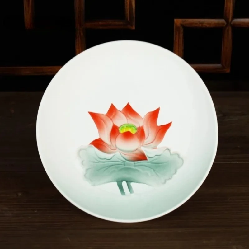 Lotus Fruit Plate Ceramic Painted Buddhist Temple Offering High Footed Plates 7-inch 8-inch Offering Tray Buddhist Supplies