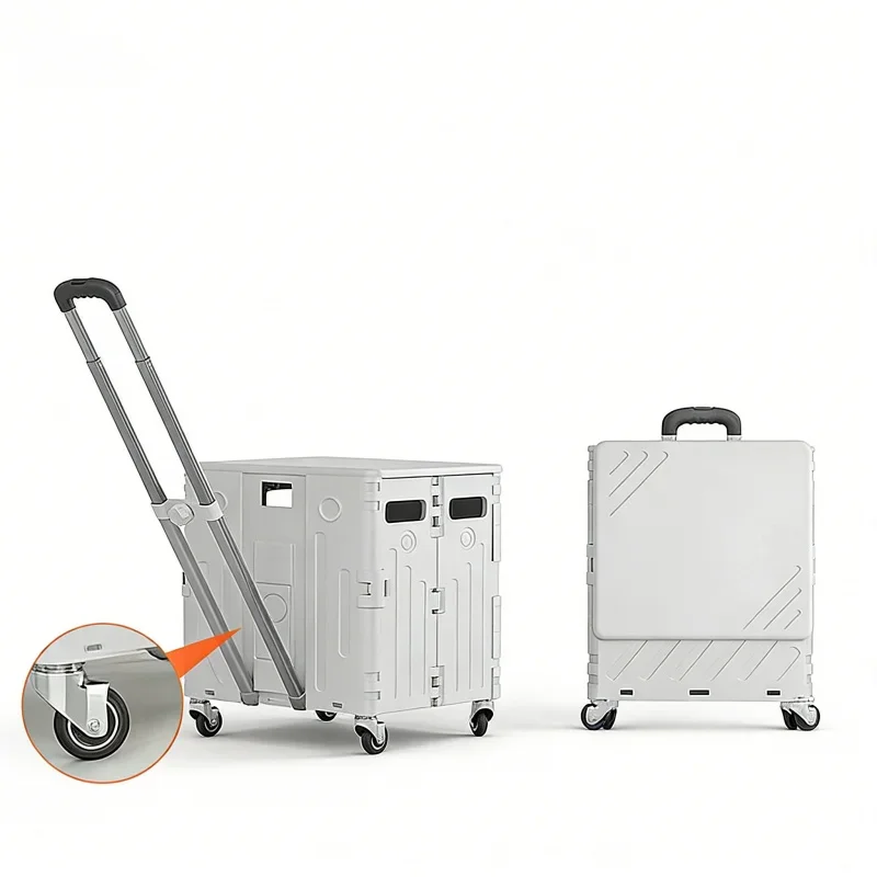 

Upgraded 2-in-1 White 75L Collapsible Portable Folding Grocery Cart with Lid And Cup Holder 4-Wheel Hand Cart for Shopping