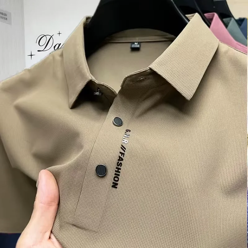 High end brand ice silk short sleeve polo shirt men's summer new fashionable printed casual T-shirt comfortable cool golf top