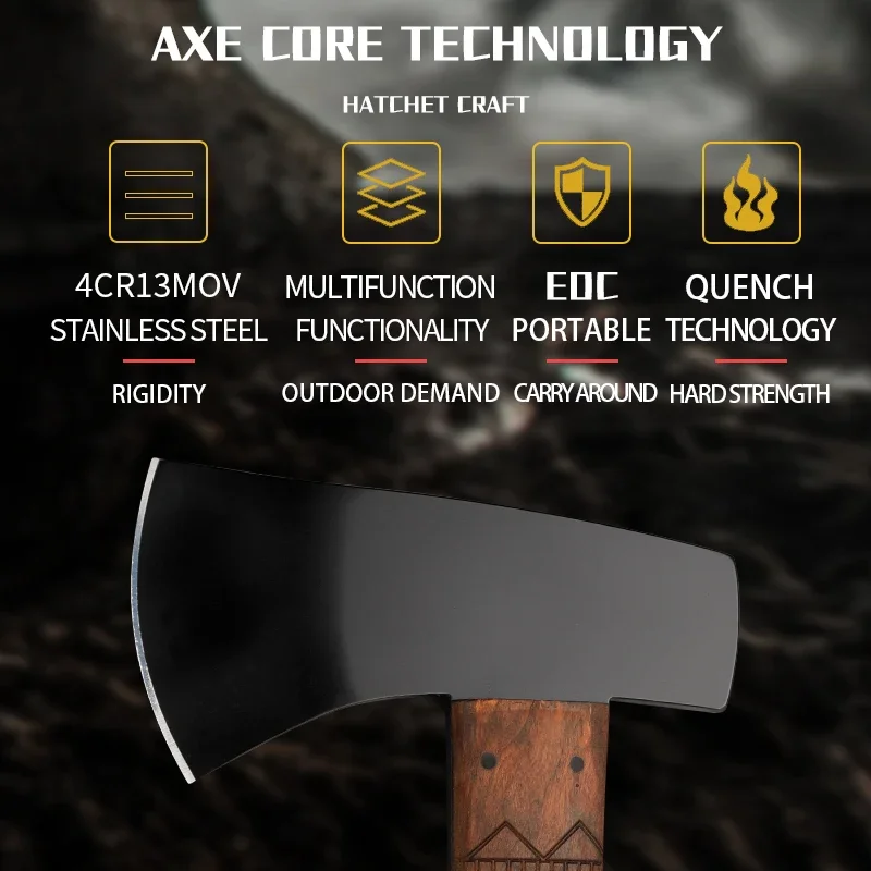 80CRV2 Steel Multi functional Battle Axe - Portable Survival Axe for Outdoor Camping, Hunting, and Emergency Situations