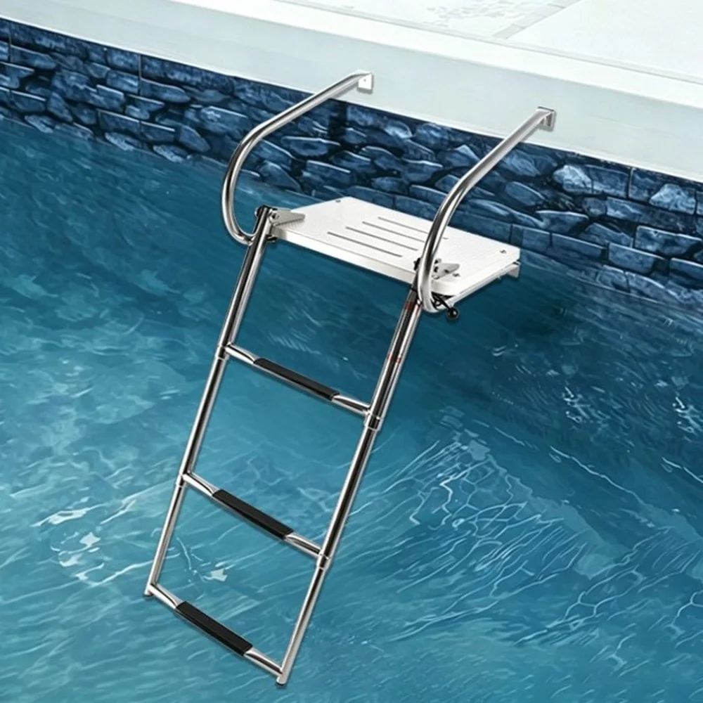 304 Stainless Steel Foldable Telescopic Boat Boarding Ladder Anti Slip Platform Ladder with Handrail for Yacht Speedboat view 6