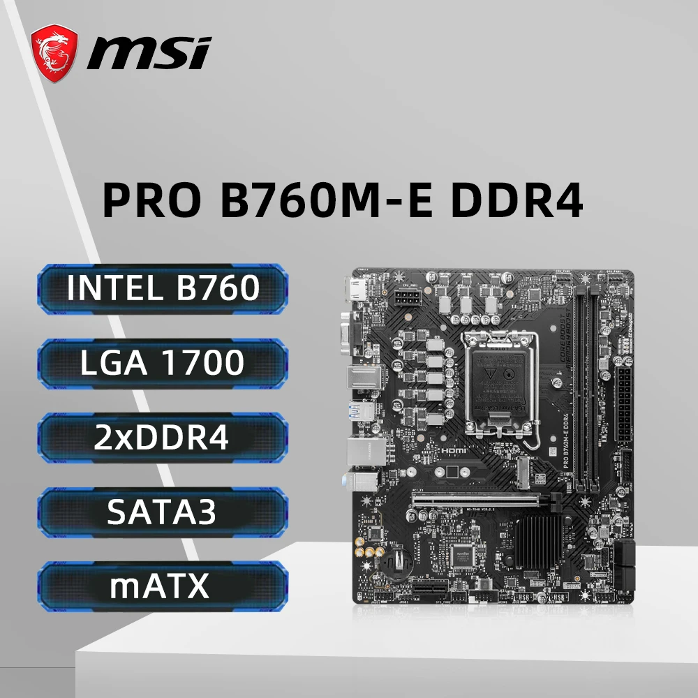 MSI PRO B760M-E DDR4 Motherboard Intel B760 LGA1700 Support i9-14900KF i5-12400F i5 12400f DDR4 5333MHz NVME M.2 PCle 4.0 mATX