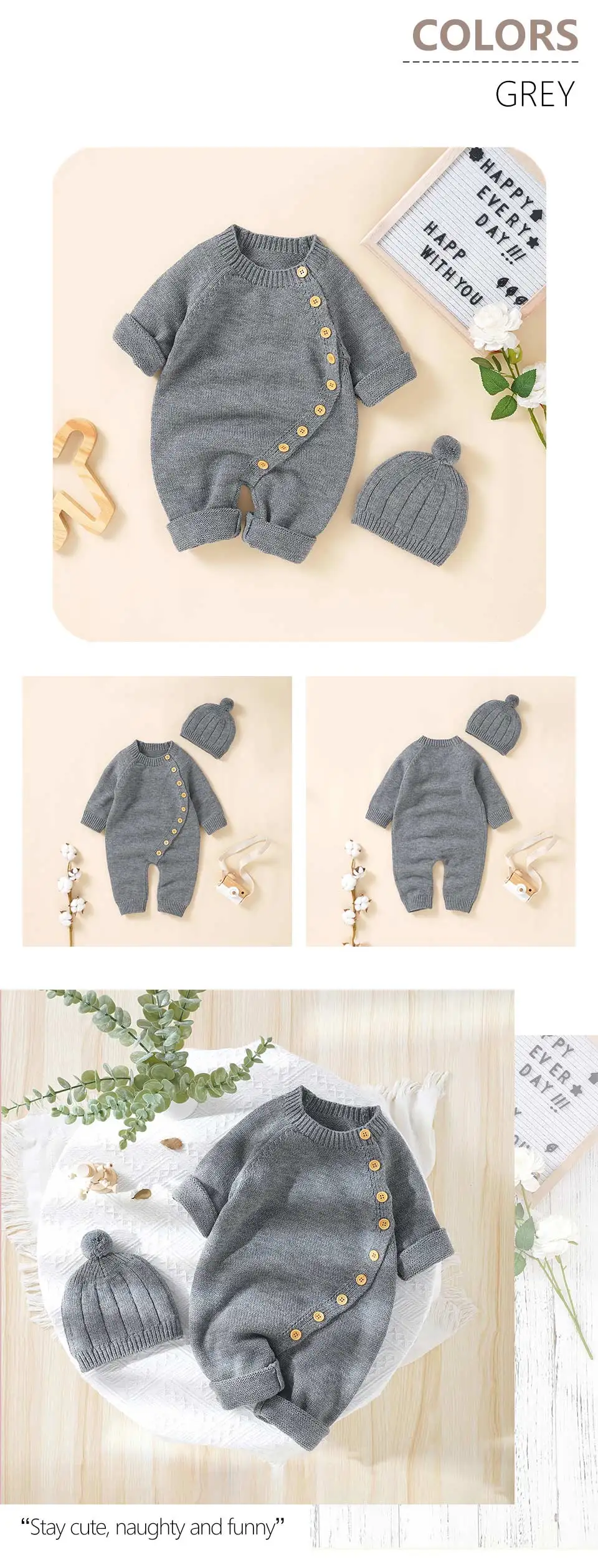 Baby-Strampler Winter Langarm Gestrickte Neugeborene Jungen Mädchen Jumpsuits Mützen Outfits Sets 0-18m Säuglings-Spielanzüge 2-teilige Kleinkinderkleidung – Detail 8