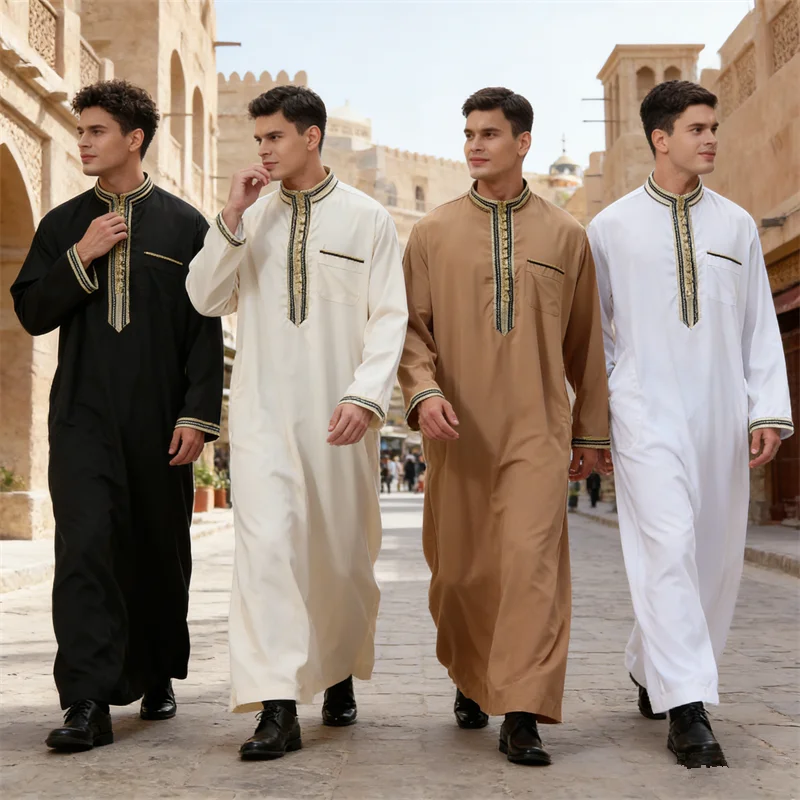 

Muslim Robe Men Jubba Thobe Saudi Arabia Kaftan Musulman Abaya Loose Casual Islamic Clothing Djellaba Dishdasha Dress Eid Thoub