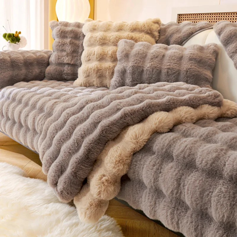 

Fluffy Plush Sofa Cushion Cover, Non-Slip Seat Pad for Winter, Soft Thickened Couch Protector for Living Room