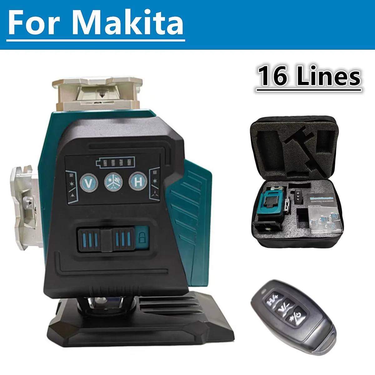 16 Lines 4D Laser Level Remote Control Self-Leveling 360° Horizontal Vertical Leveling Tools With Bag For Makita 18V Battery