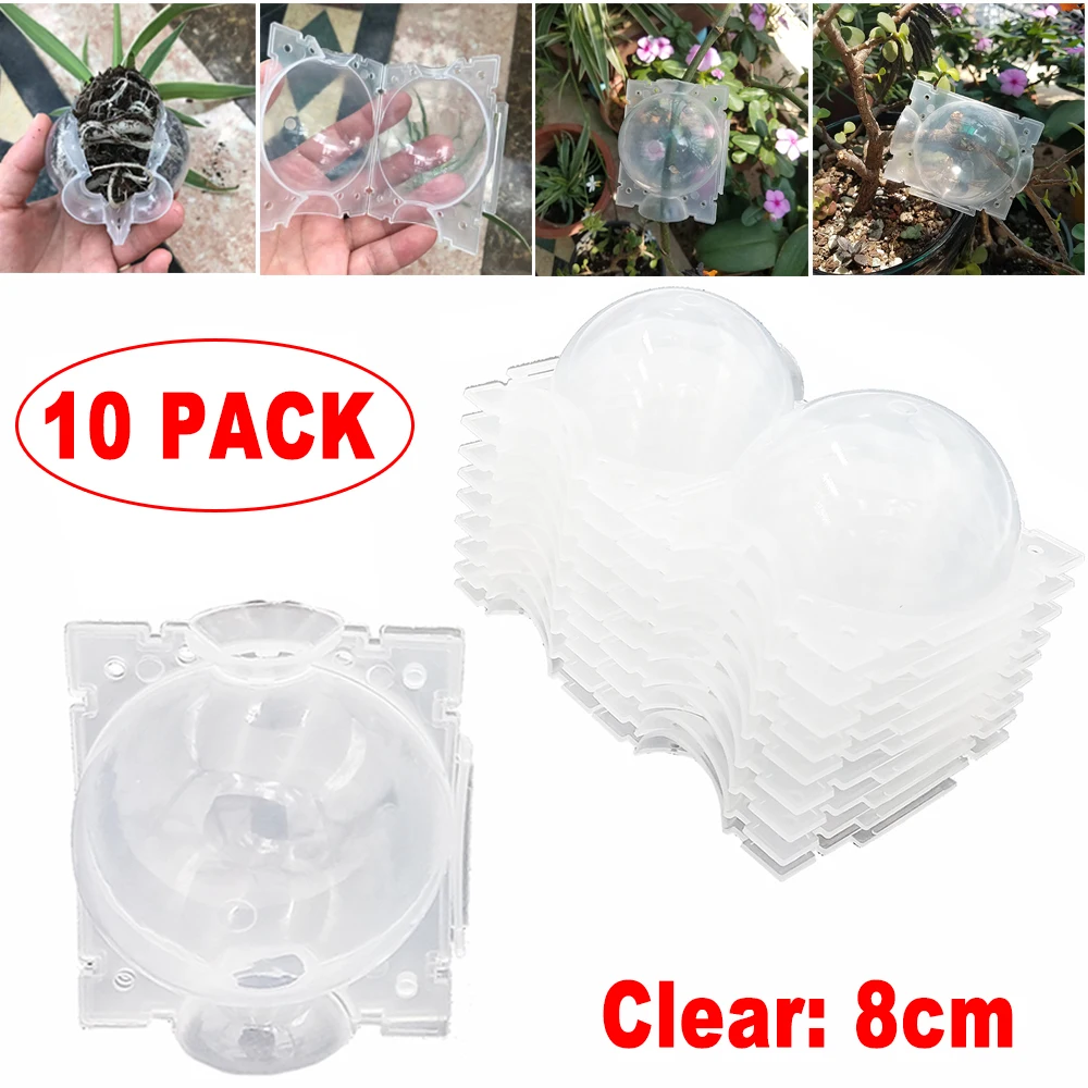 10Pcs 8cm Plant Root Ball Visible Root Graft Growing Box Breeding Case Plant Root Device Layer Pod High Pressure Ball for Garden