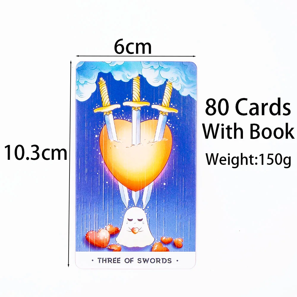 Orchid Valley Tarot 80-Card Cartoon Deck with Guidebook Spiritual Guidance & Moonlit Ghosts Insights Compact Board Game 10.3*6cm