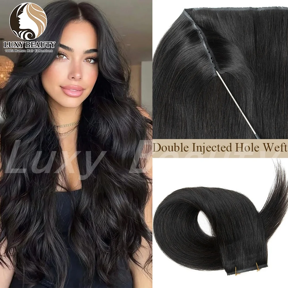 Natural Black Twin Tab Butterfly Weft Human Hair Extensions Straight Hole Weft Hair Natural Blonde Brown Hole Weft Extensions