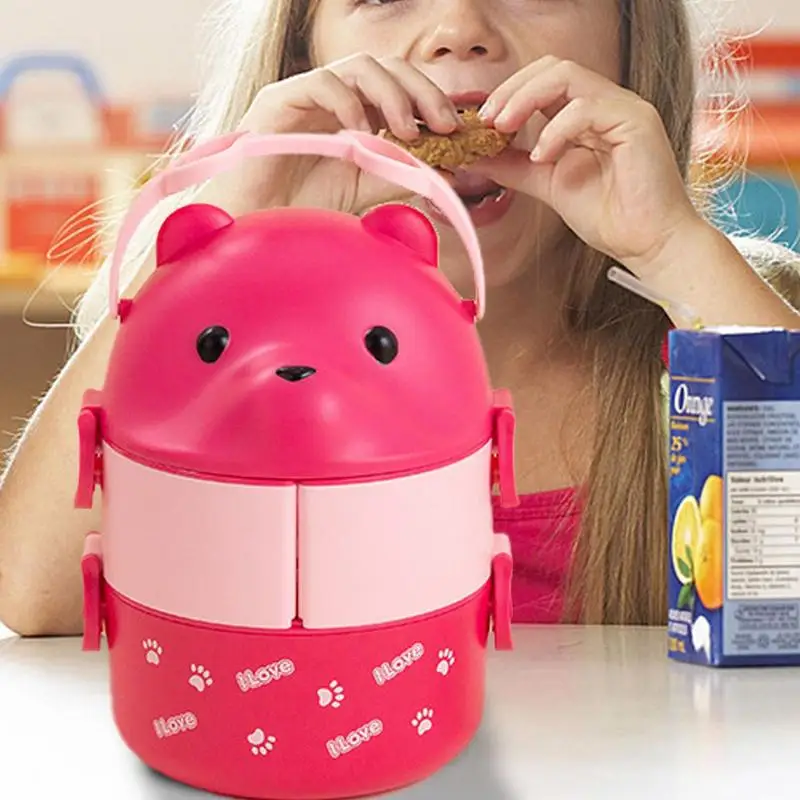 Bento Box impilabile portatile simpatico cartone animato per bambini Lunch Box contenitore per alimenti a doppio strato Eyeglass Bear Thermal Bento