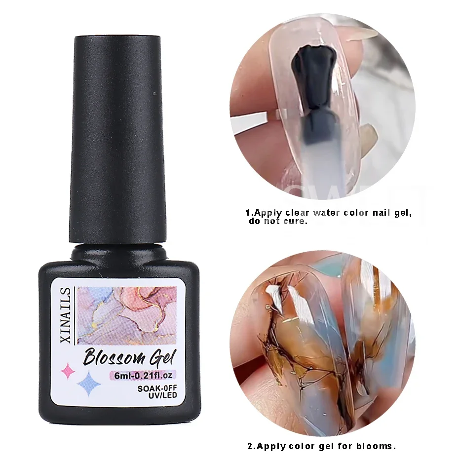 Esmalte de Gel floreciente transparente UV LED Soak Off, esmalte de uñas de 6ml para efecto de extensión de flores, esmalte de uñas de mármol, barniz de pintura en Gel