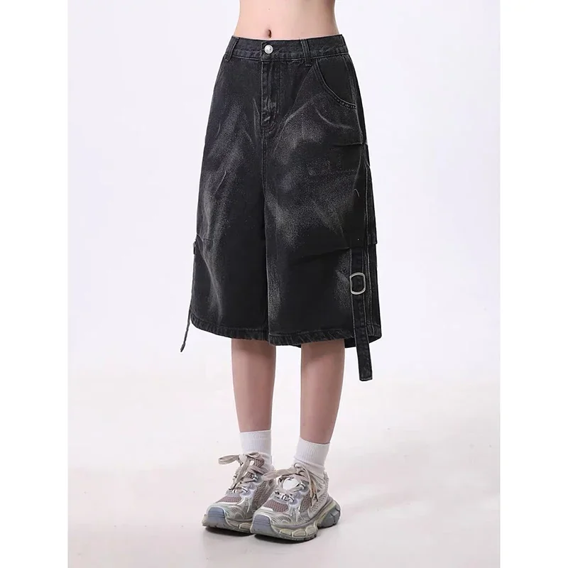 

Винтажные джинсовые шорты большого размера с принтом тай-дай, женские летние уличные брюки 202k, уличная одежда, свободные прямые широкие джинсы