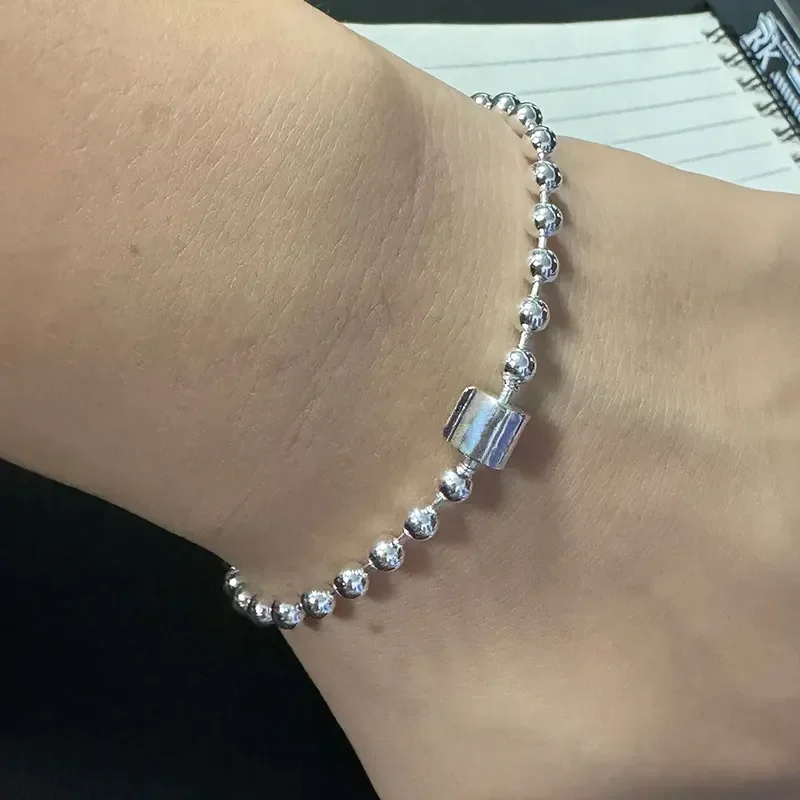 Pulseira pavé de contas de duas cores de prata esterlina 925 para mulheres, simples, versátil, empilhável, nicho requintado joia presente