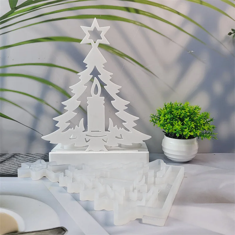 Christmas Tree Candle Base Silicone Mold DIY Tree Insert Set Table Cement Gypsum Resin Epoxy Mold Home Decoration Storage