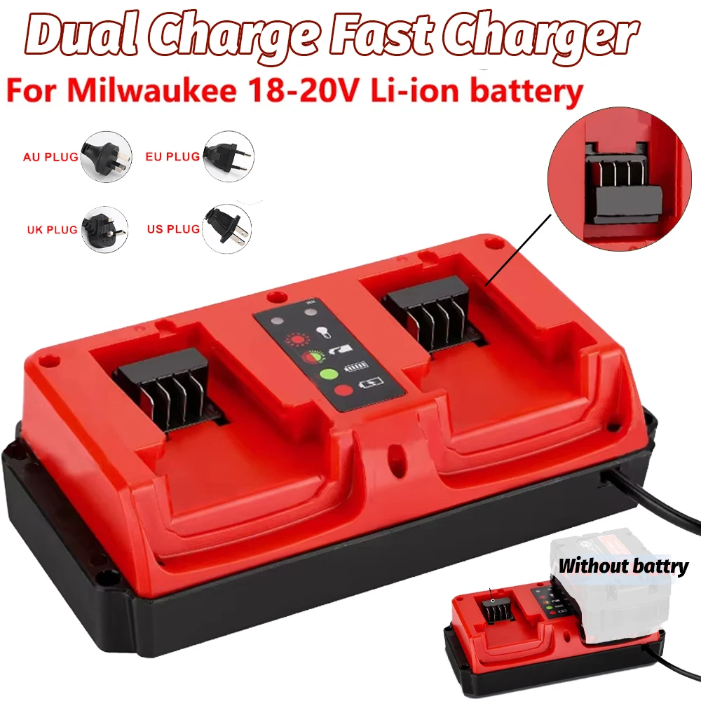

Dual Port Charger Replacement for Milwaukee 18V Lithium-Ion Battery 2-Port Simultaneous Charging Fast Charger