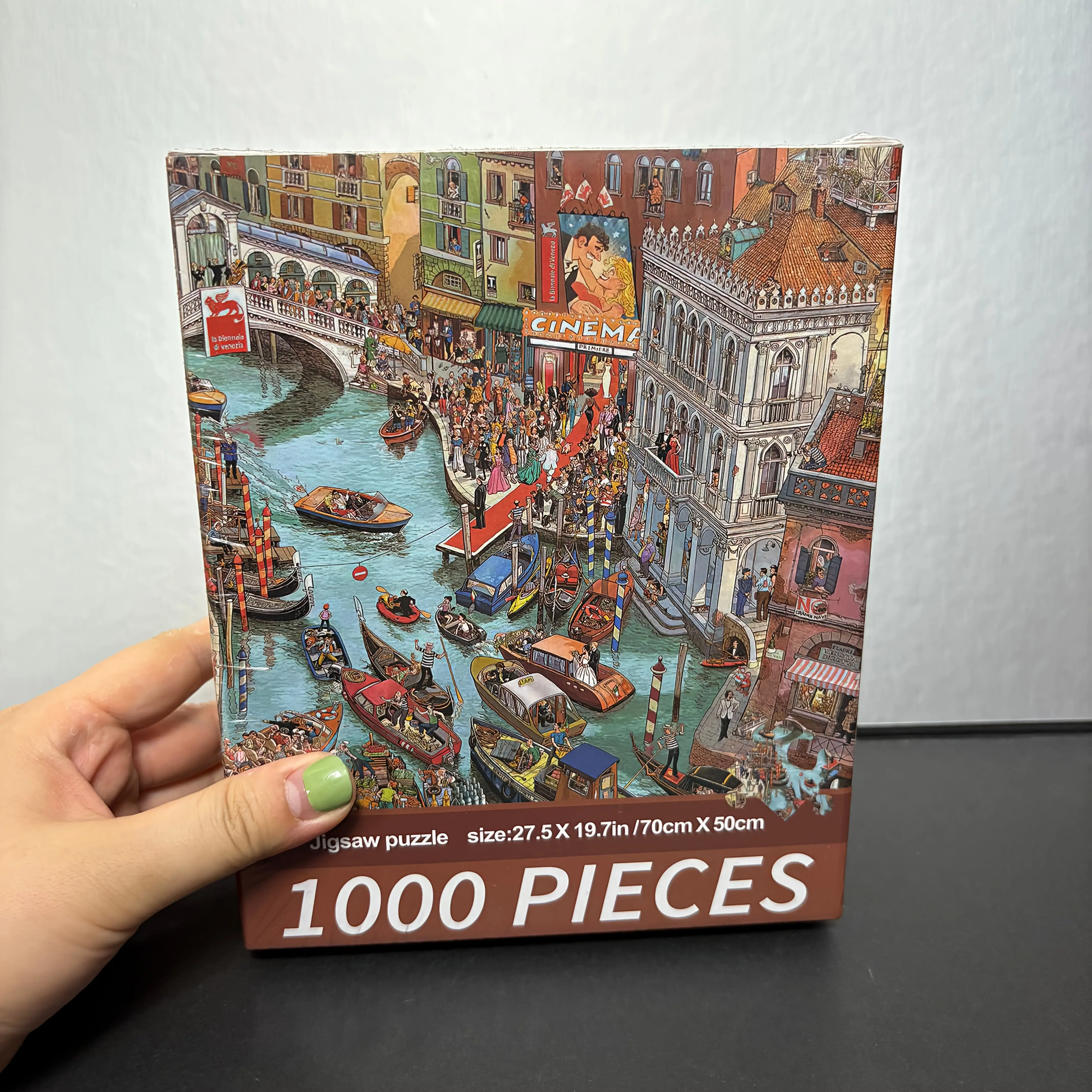 Puzzle de dessin animé du Canal occupé, 1000 pièces, scène de venise vibrante avec Gondoles, bateaux, foules, 27,56x19,69 pouces, décoration d'intérieur
