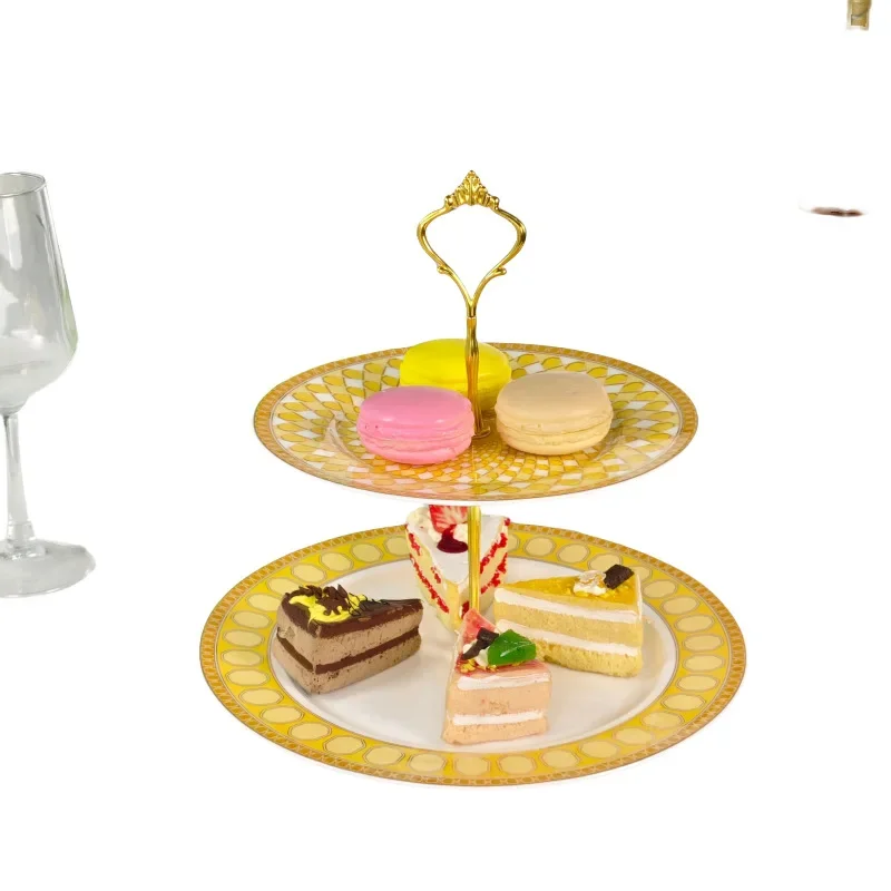 

European 2-layer cake plate fruit plate, living room household ceramic creative candy wedding cake plate pastry display stand