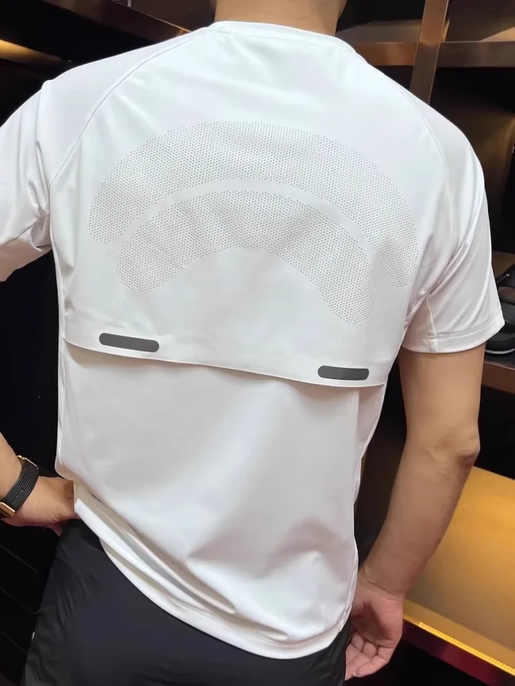 

Men's ort Sve Ice Silk Hollow out Breathable Qui Dry Elastic T-irt Faionable round Ne f Sve Slim Fit Summe...