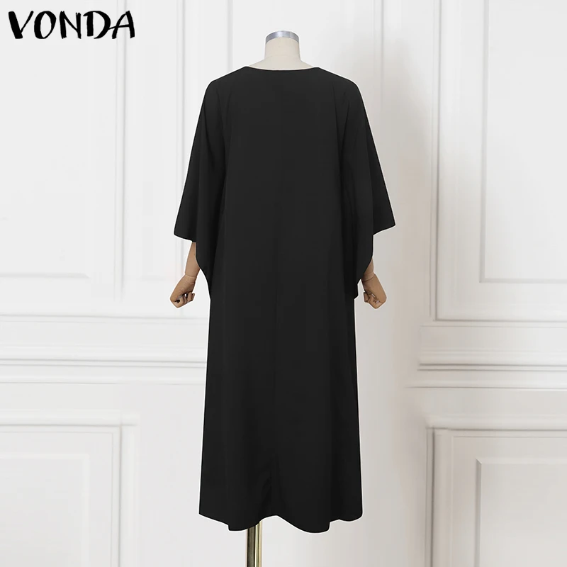 Plus Size 5XL VONDA 2026 Bohemian Long Dress Women Autumn Printed Maxi Sundress Flare Sleeve Ruffled Loose Casual Party Vestidos